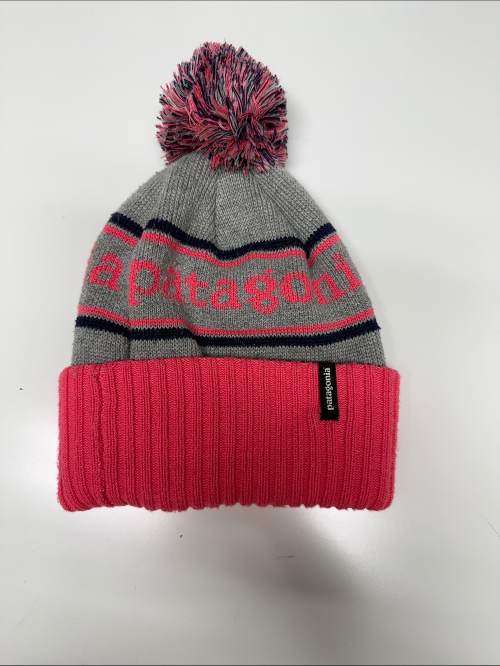 Patagonia Kids Knit Pom Beanie - Gray and Pink